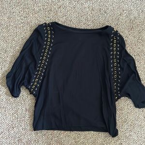 Aryn K women’s chain lace up dolman tunic top SIZE M navy